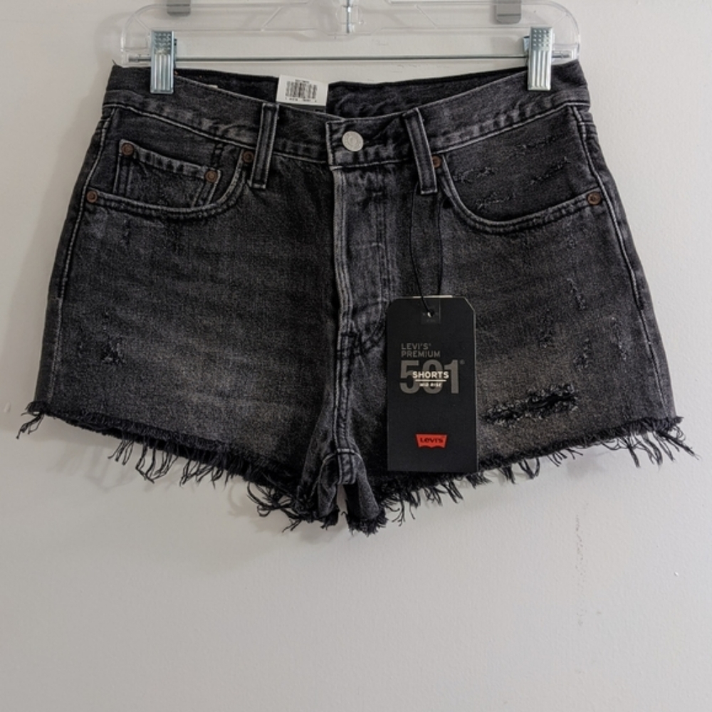 Levi's 501 Distressed Shorts in Trashed Black - Picture 5 of 10